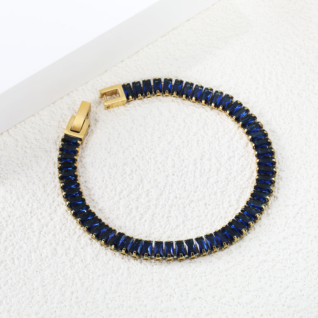 Rectangle Blue Stone Bracelet | 18K Gold | Size 18cm