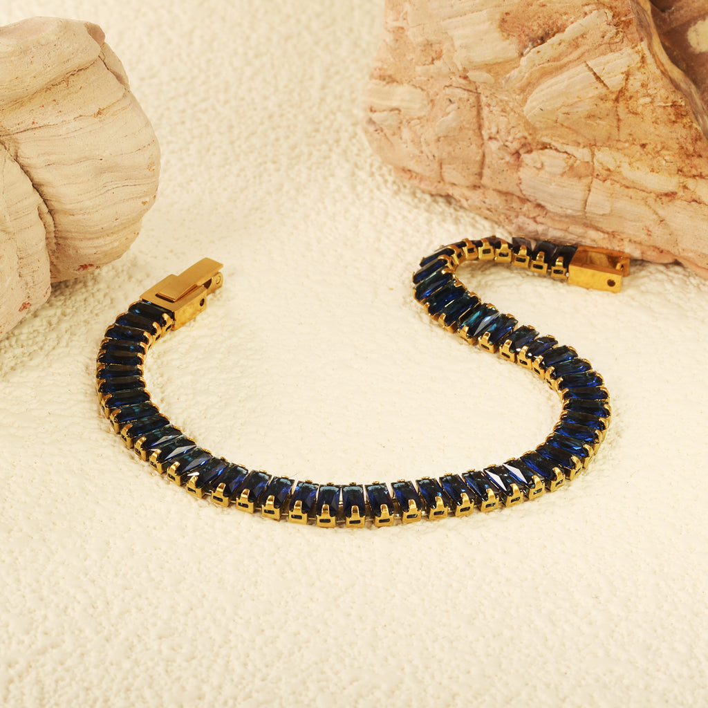 Rectangle Blue Stone Bracelet | 18K Gold | Size 18cm