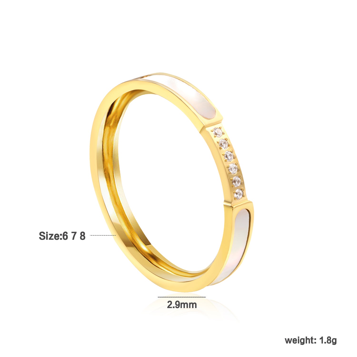 White Zirconia Ring | 18K Gold | Size #8