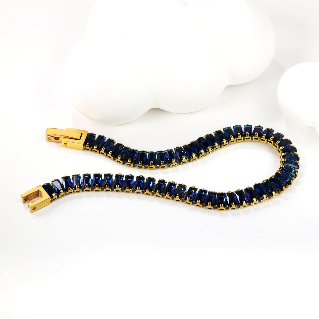 Rectangle Blue Stone Bracelet | 18K Gold | Size 18cm