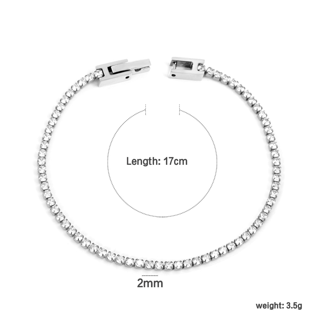 Crystal Zirconia Bracelet | Stainless Steel | Size 2mm*17cm