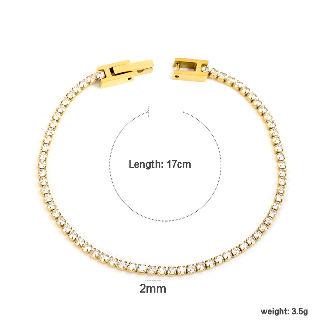 Crystal Zirconia Bracelet | 18K Gold | Size 2mm*17cm