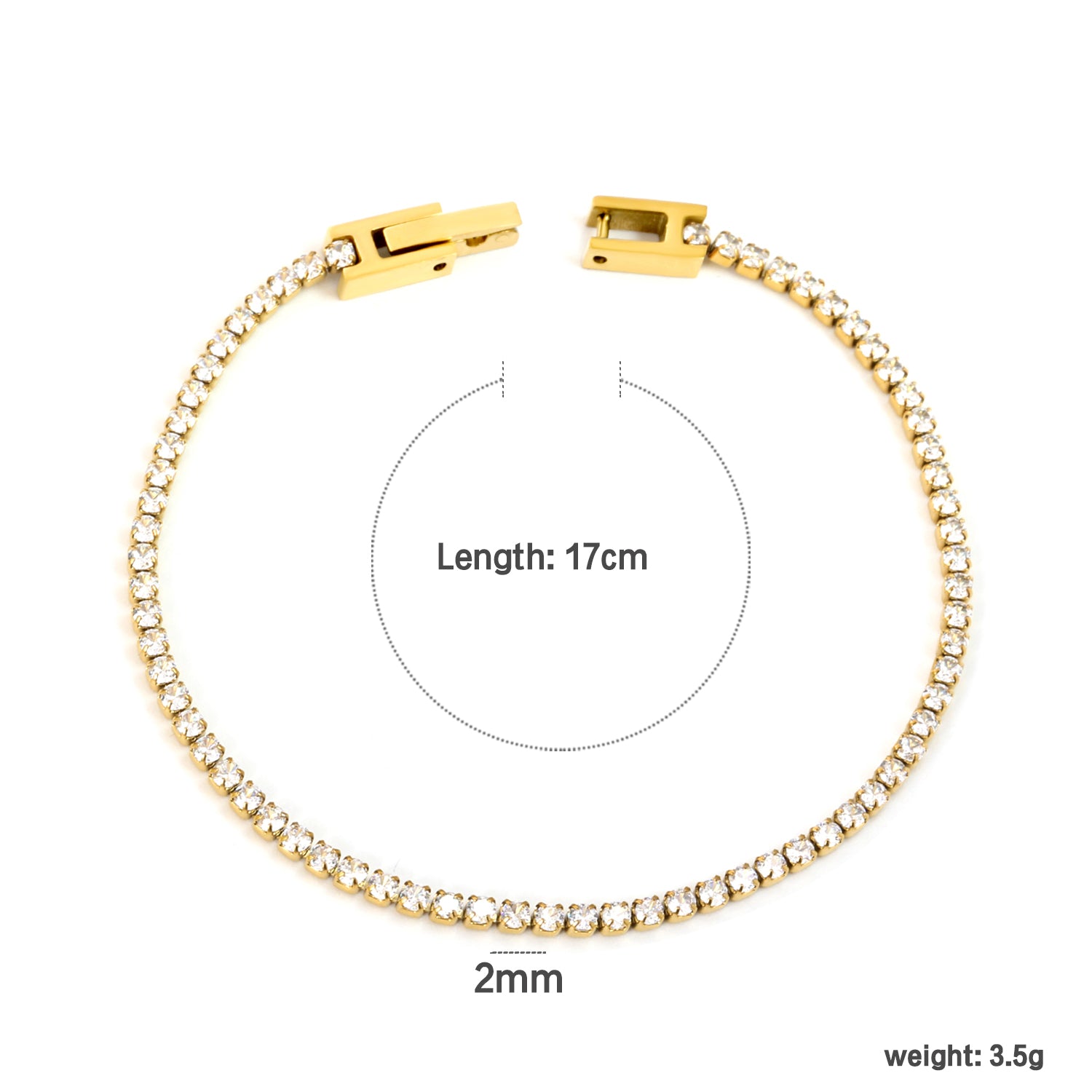 Crystal Zirconia Bracelet | 18K Gold | Size 2mm*17cm