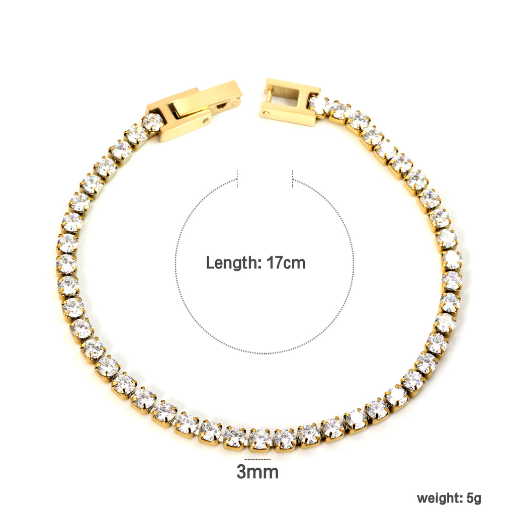 Crystal Zirconia Bracelet | 18K Gold | Size 3mm*17cm