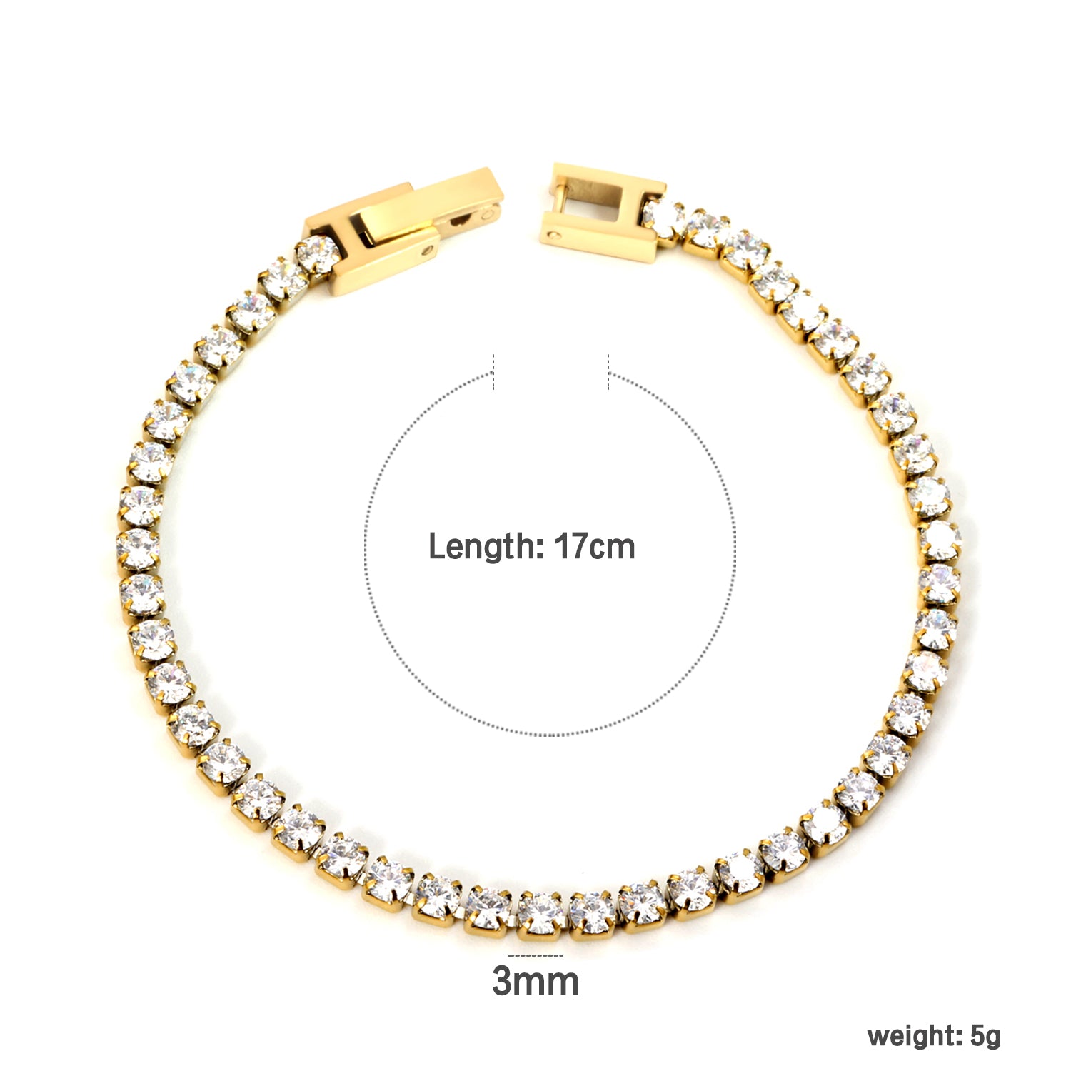 Crystal Zirconia Bracelet | 18K Gold | Size 3mm*17cm