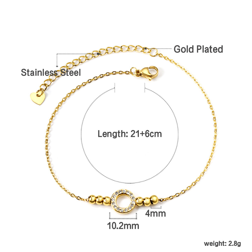 Stone & Beads Anklet | 18K Gold | Size 21+6cm
