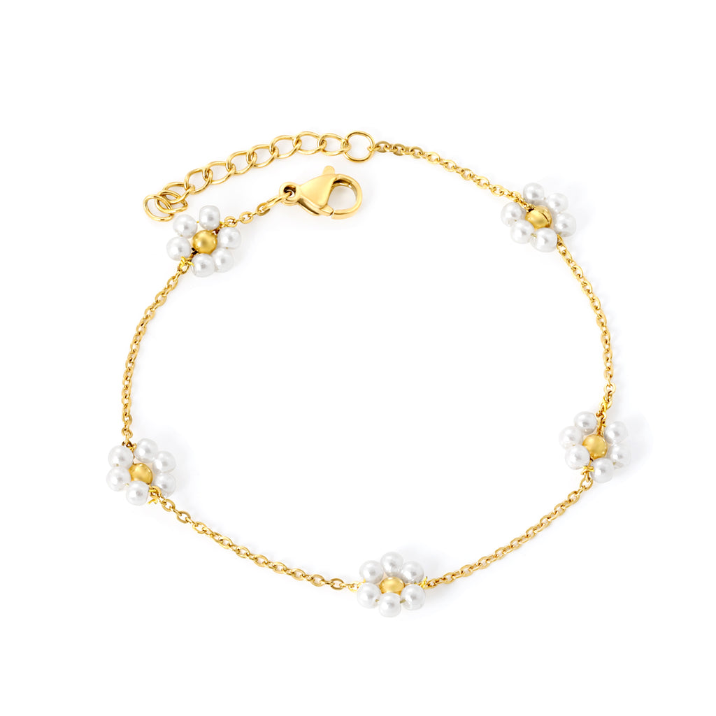 Floral Bead Bracelet | 18K Gold | Size 18+3cm