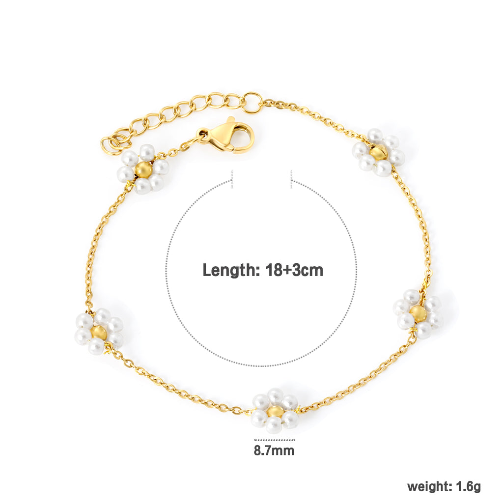 Floral Bead Bracelet | 18K Gold | Size 18+3cm