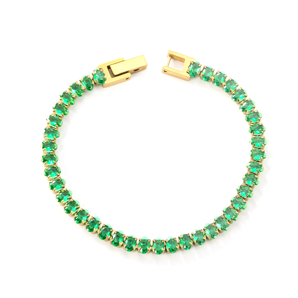 Oval Emerald Crystal Zirconium Bracelet | 18K Gold | Size 17cm