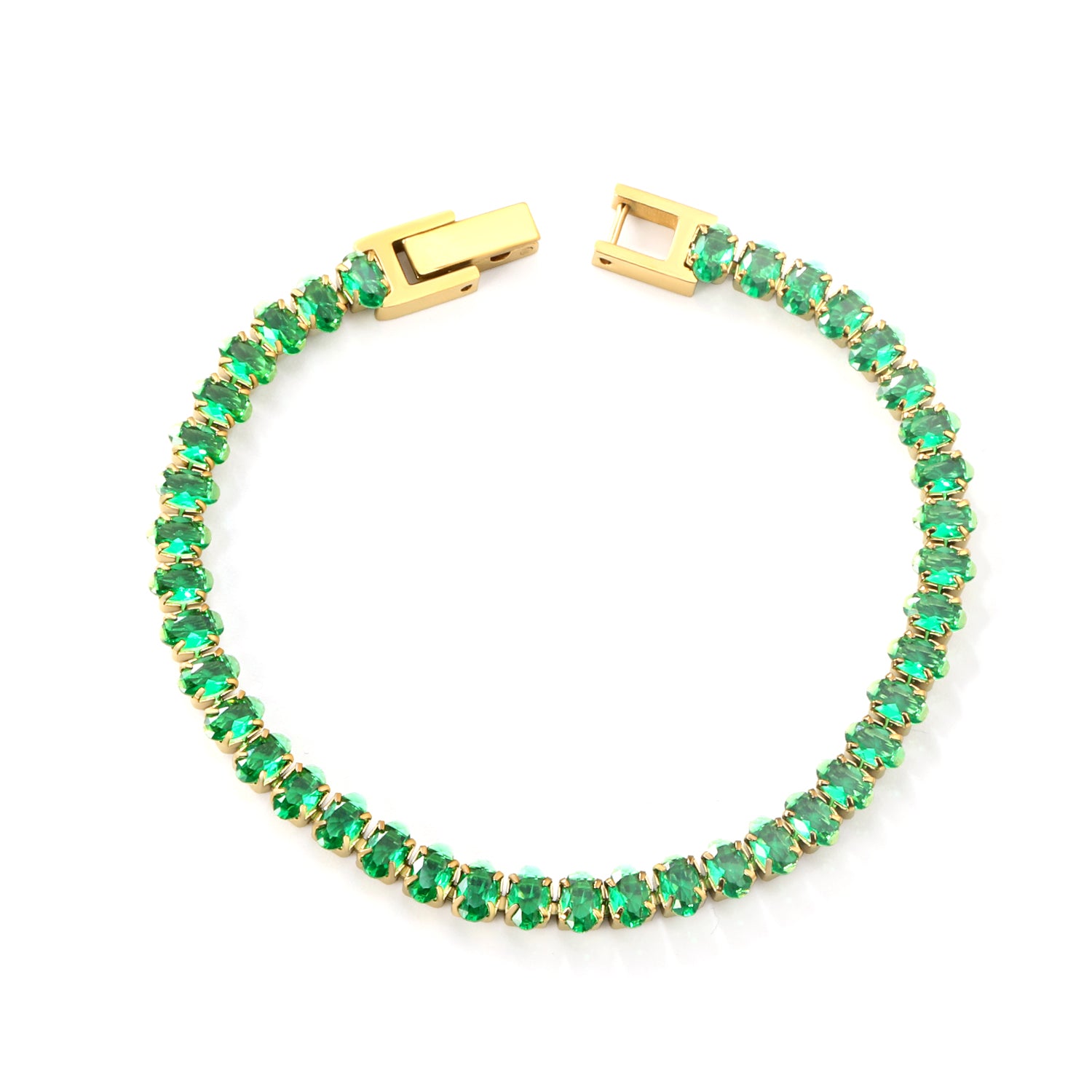 Oval Emerald Crystal Zirconium Bracelet | 18K Gold | Size 17cm