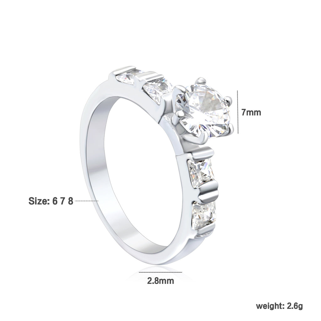Classic Round & Square Stone Ring | Stainless Steel | Size #6