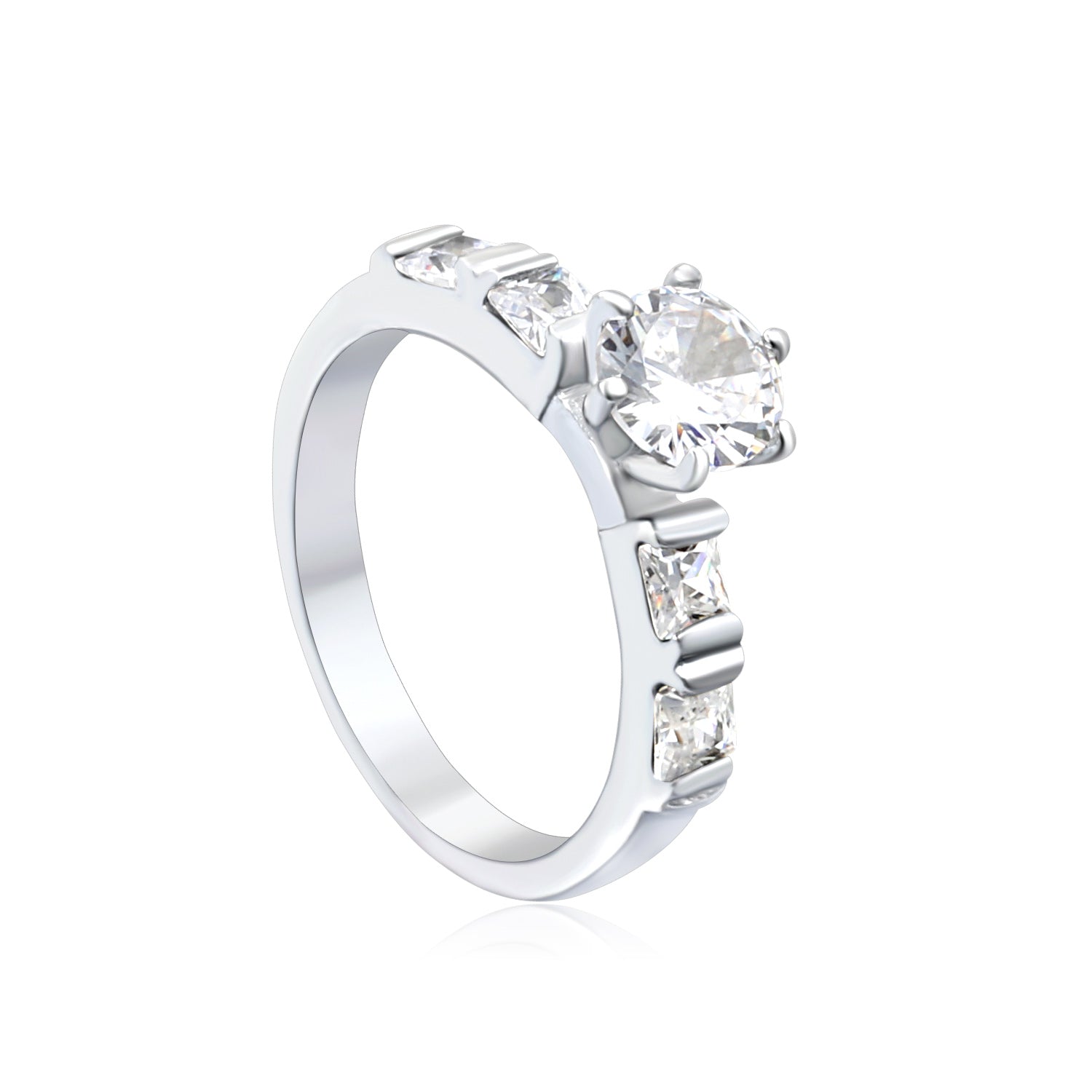 Classic Round & Square Stone Ring | Stainless Steel | Size #6