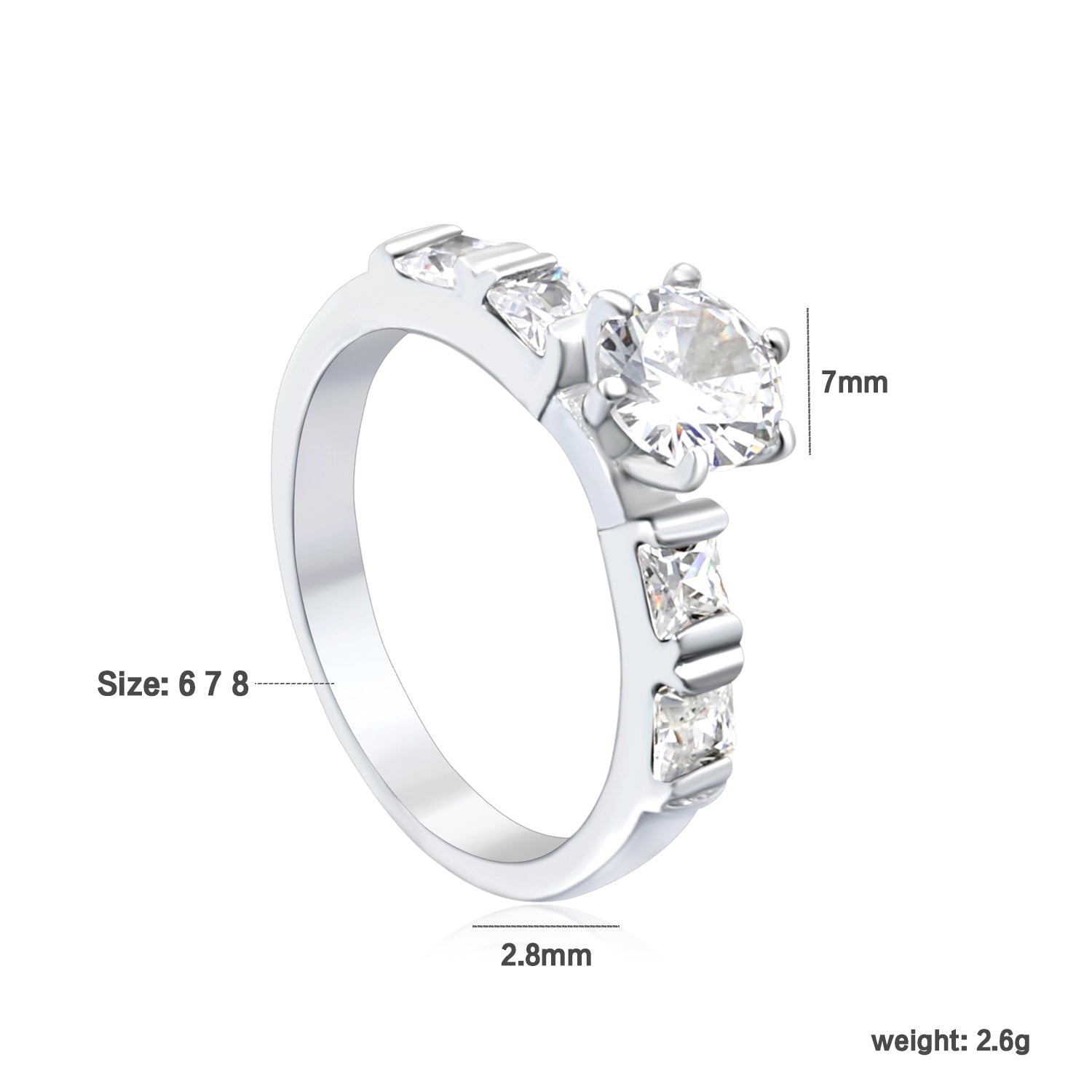 Classic Round & Square Stone Ring | Stainless Steel | Size #8