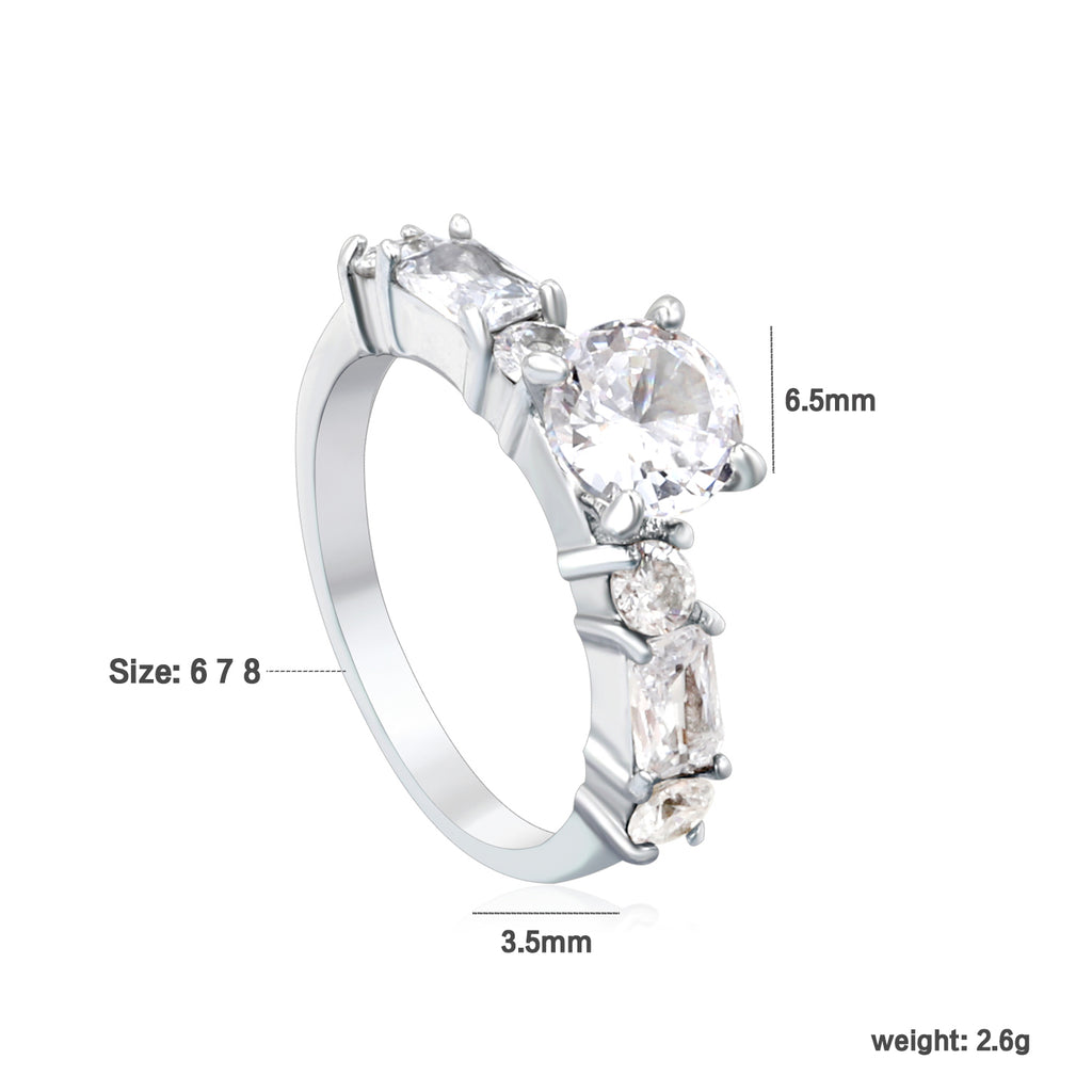 Classic Round & Square Stone Ring | Stainless Steel | Size #7