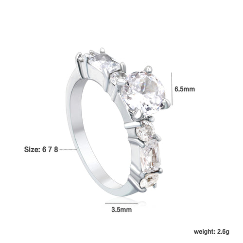 Classic Round & Square Stone Ring | Stainless Steel | Size #6
