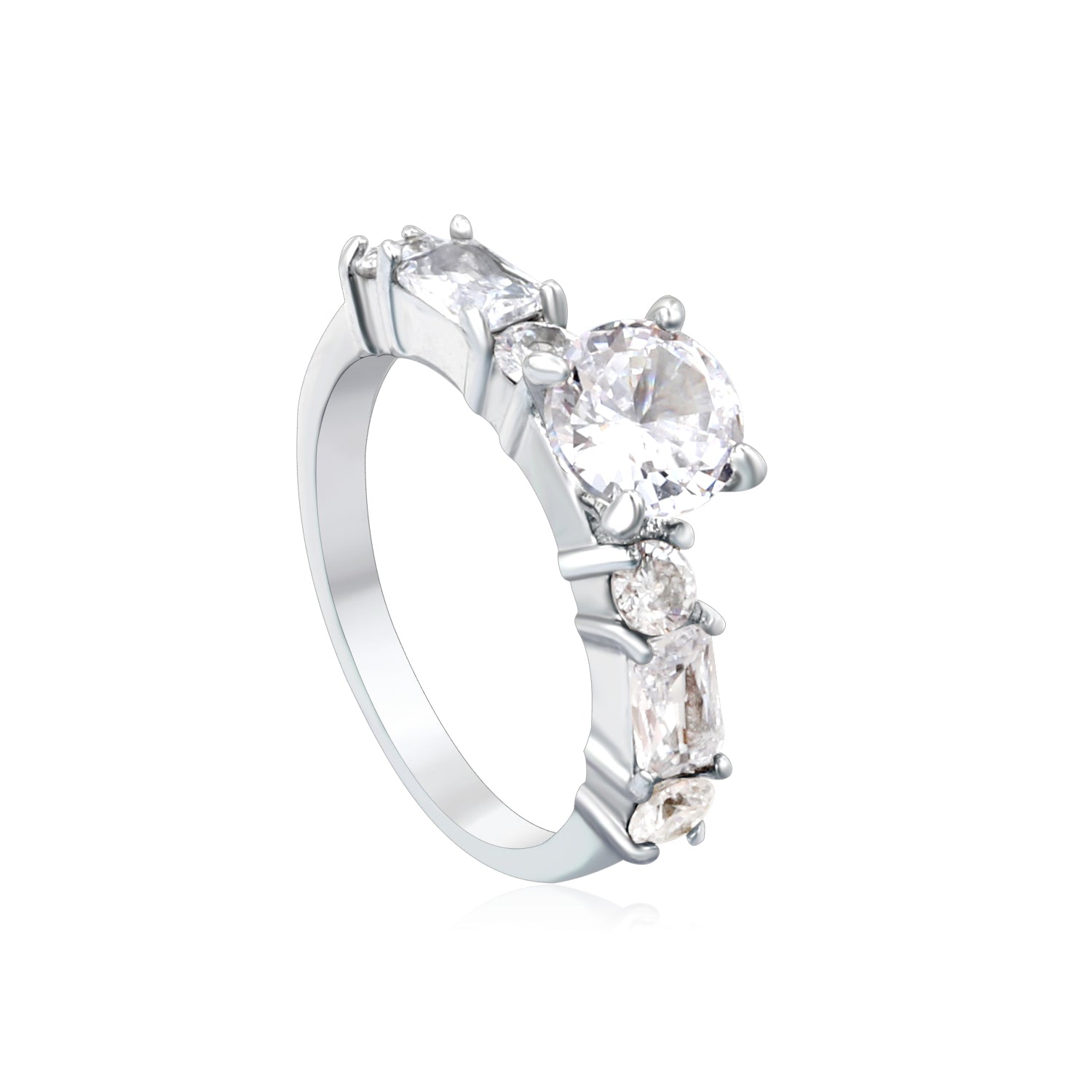 Classic Round & Square Stone Ring | Stainless Steel | Size #6