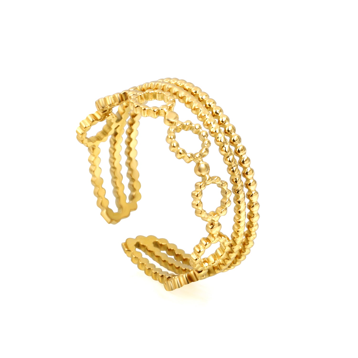 Wispy Triple Opening Ring | 18K Gold | Size Adjustable