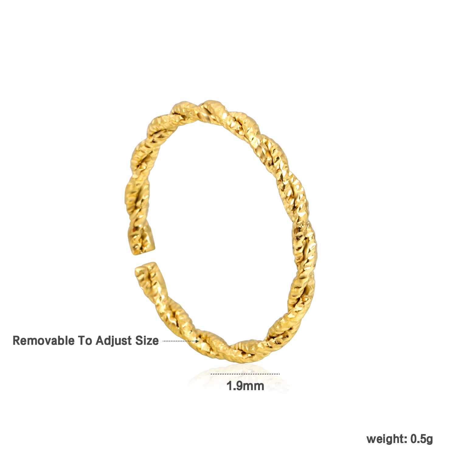 Bar Rotating Twisted Open Ring | 18K Gold | Size Adjustable