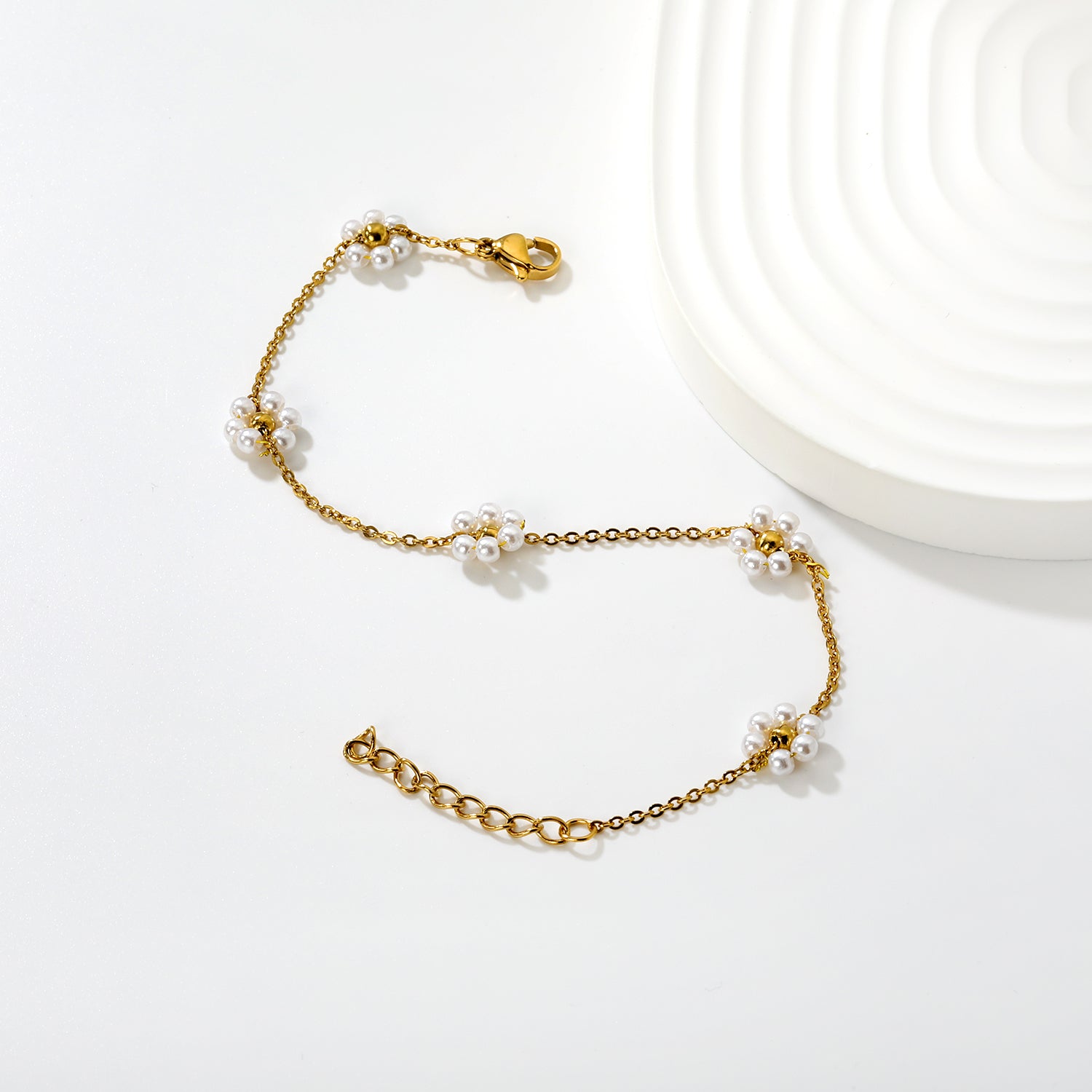 Floral Bead Bracelet | 18K Gold | Size 18+3cm