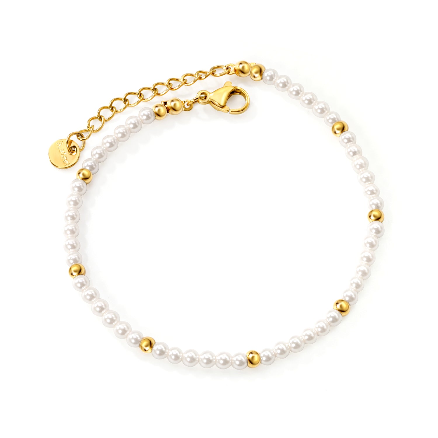 White Shell Bead Bracelet | 18K Gold | Size 18+3cm