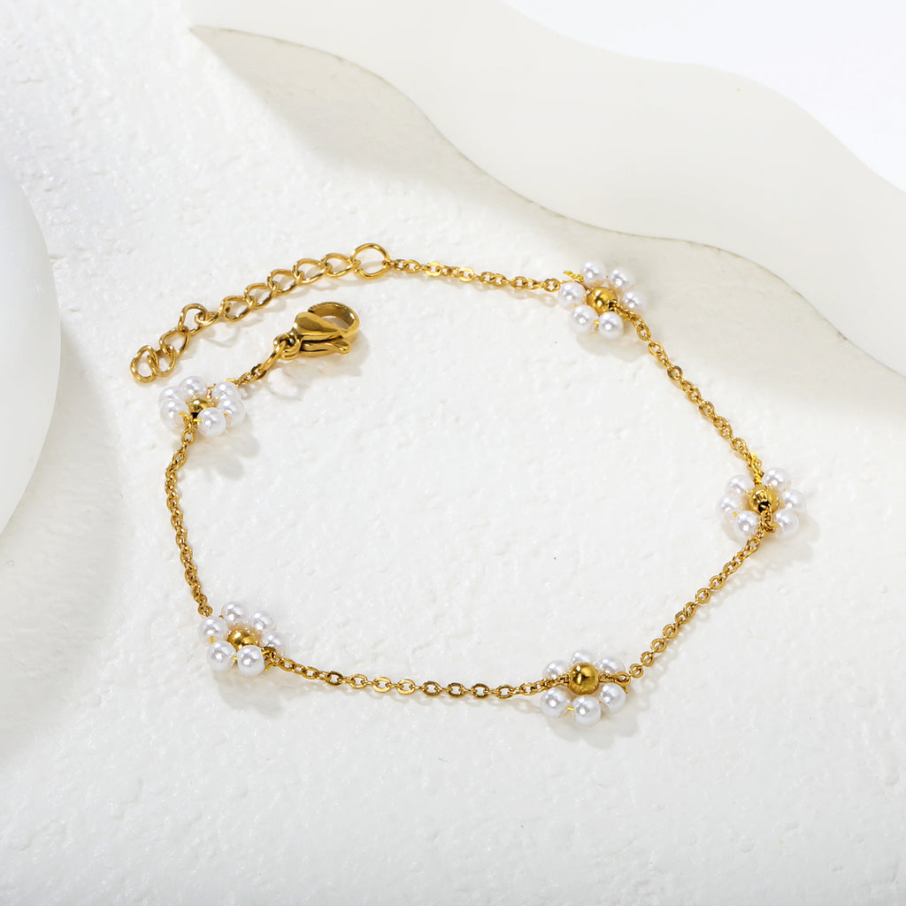 Floral Bead Bracelet | 18K Gold | Size 18+3cm