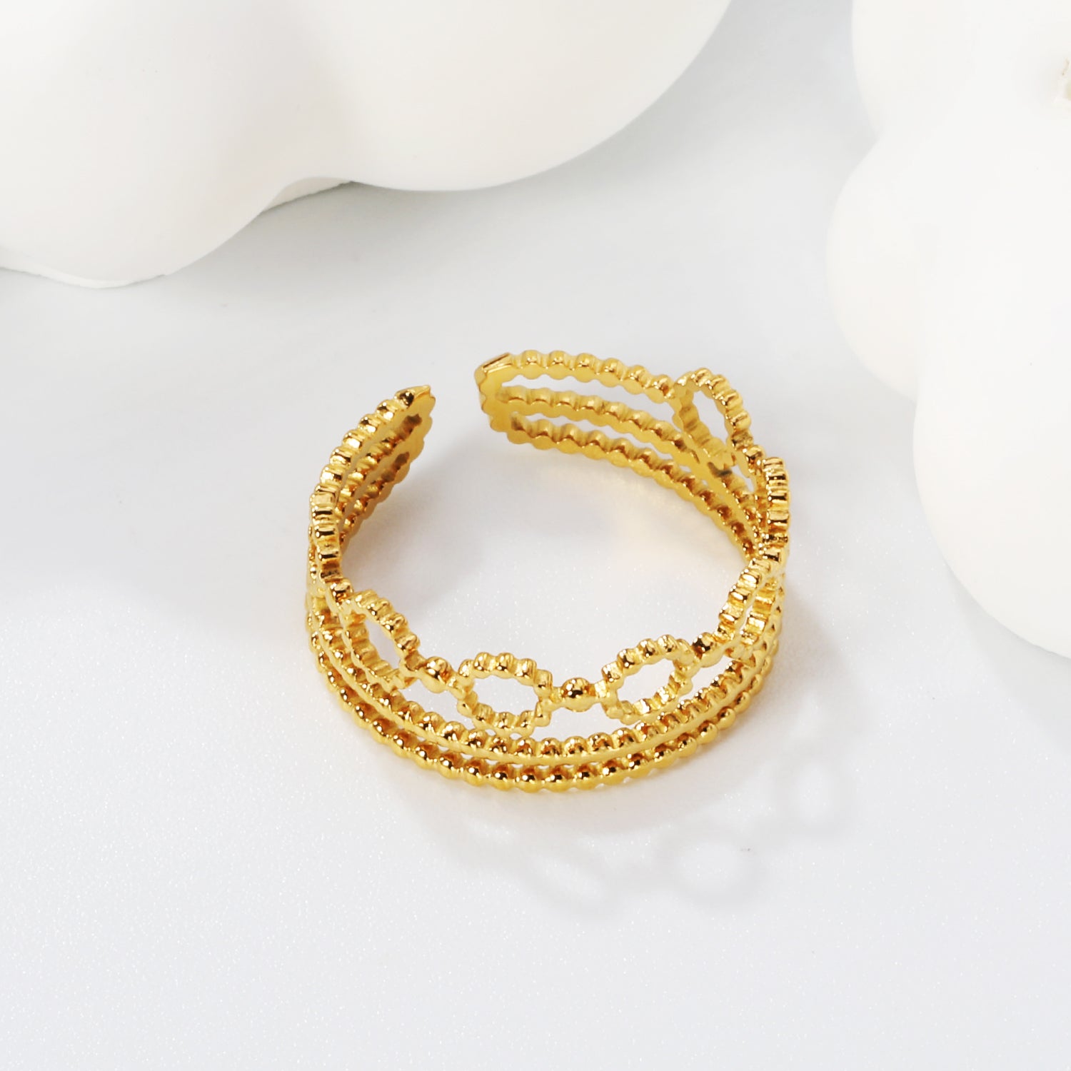 Wispy Triple Opening Ring | 18K Gold | Size Adjustable