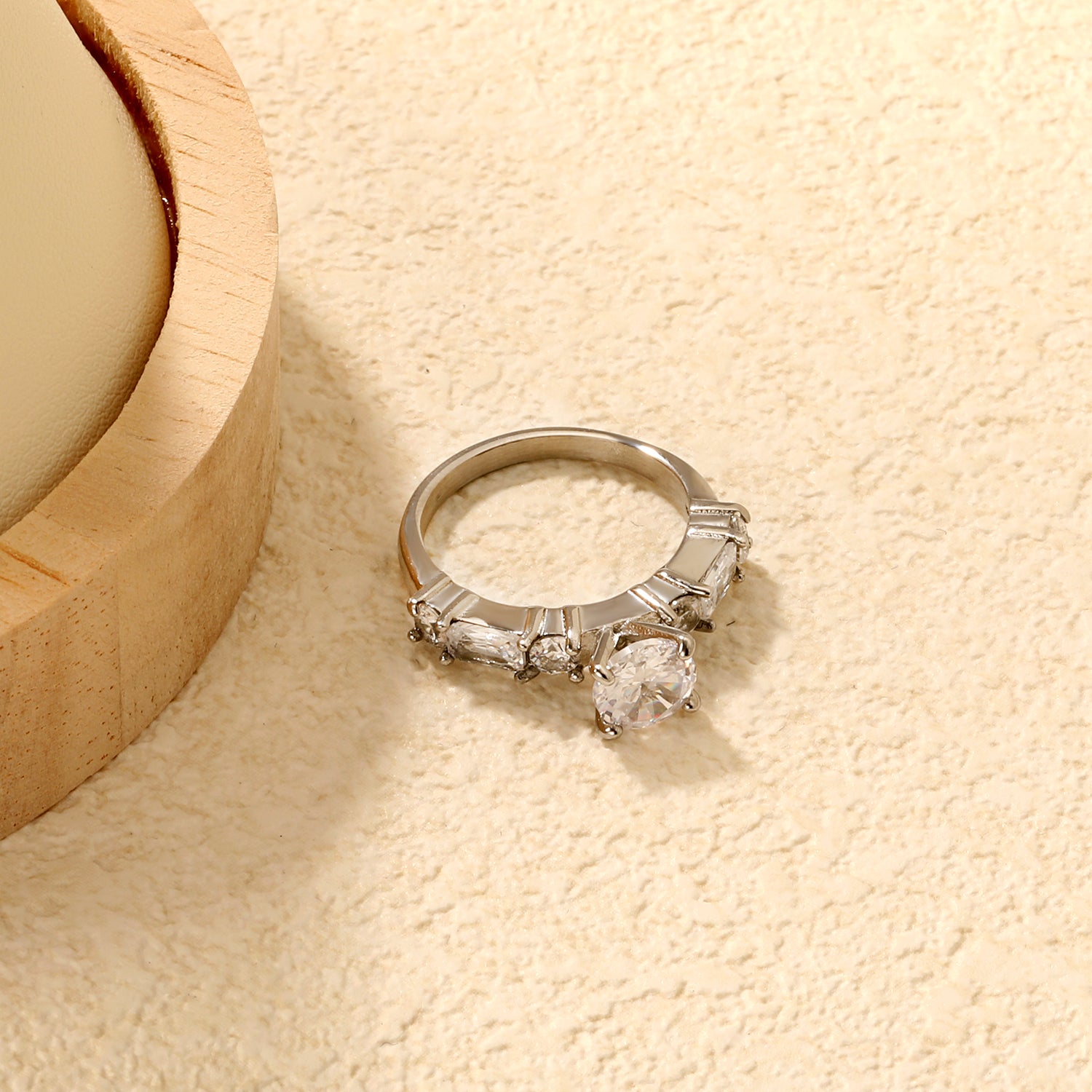 Classic Round & Square Stone Ring | Stainless Steel | Size #8