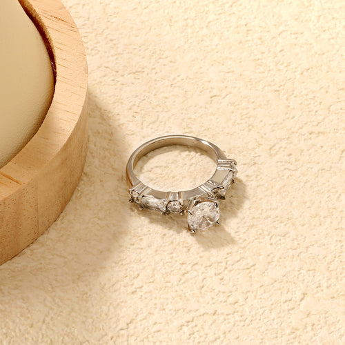 Classic Round & Square Stone Ring | Stainless Steel | Size #8