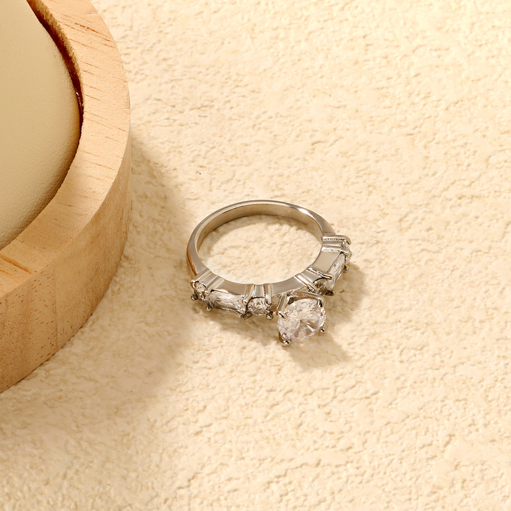 Classic Round & Square Stone Ring | Stainless Steel | Size #6