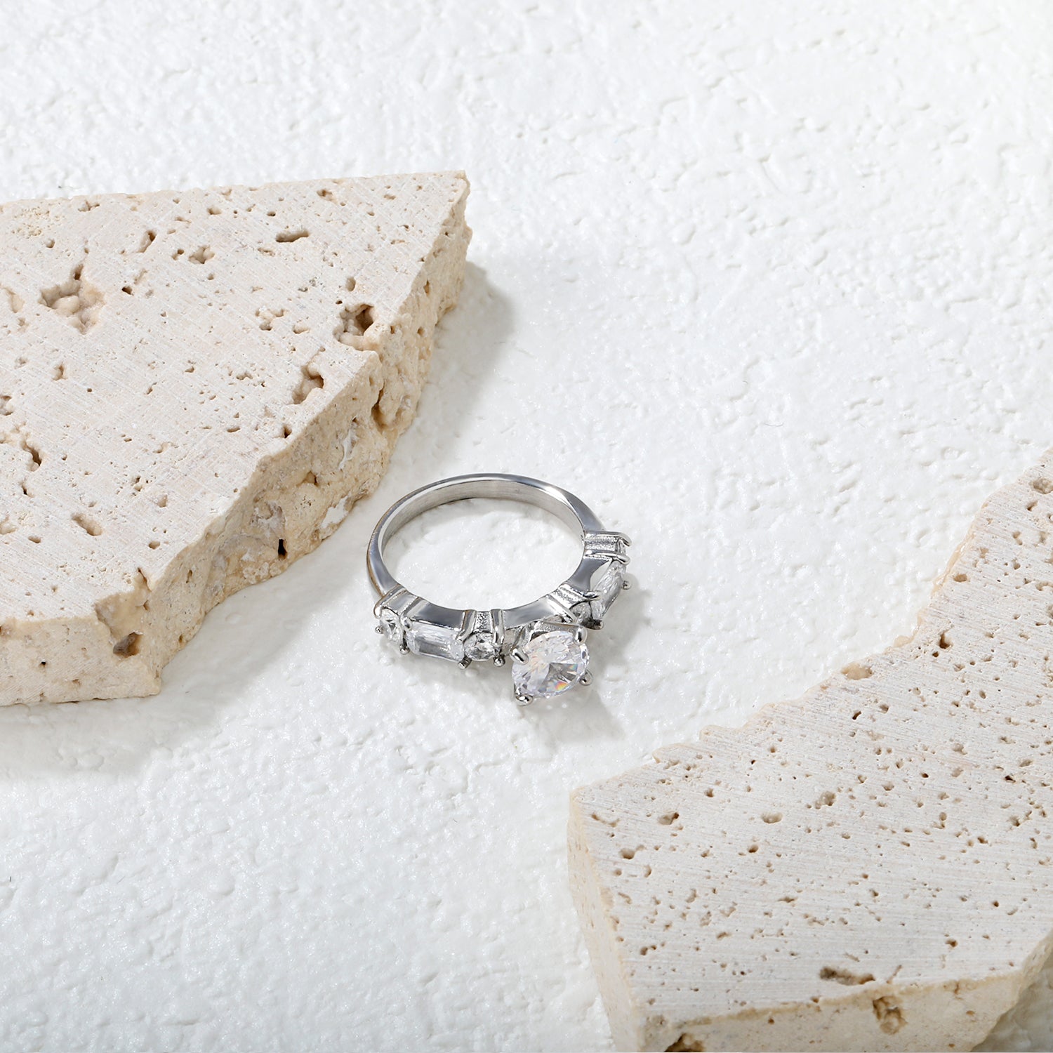 Classic Round & Square Stone Ring | Stainless Steel | Size #8
