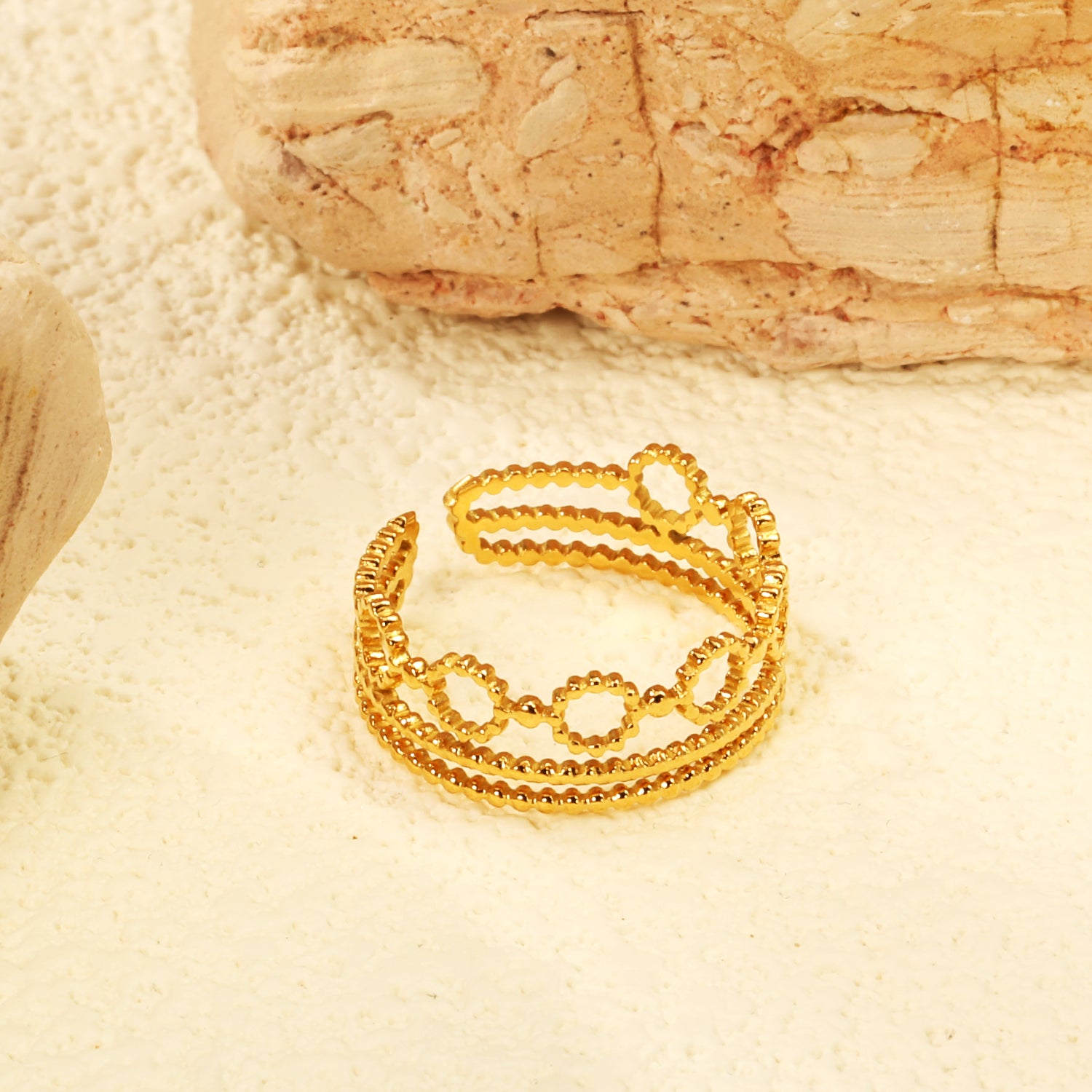 Wispy Triple Opening Ring | 18K Gold | Size Adjustable