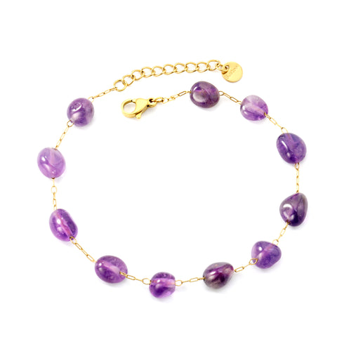 Amethyst Stone Bracelet | 18K Gold | Size 20+3cm