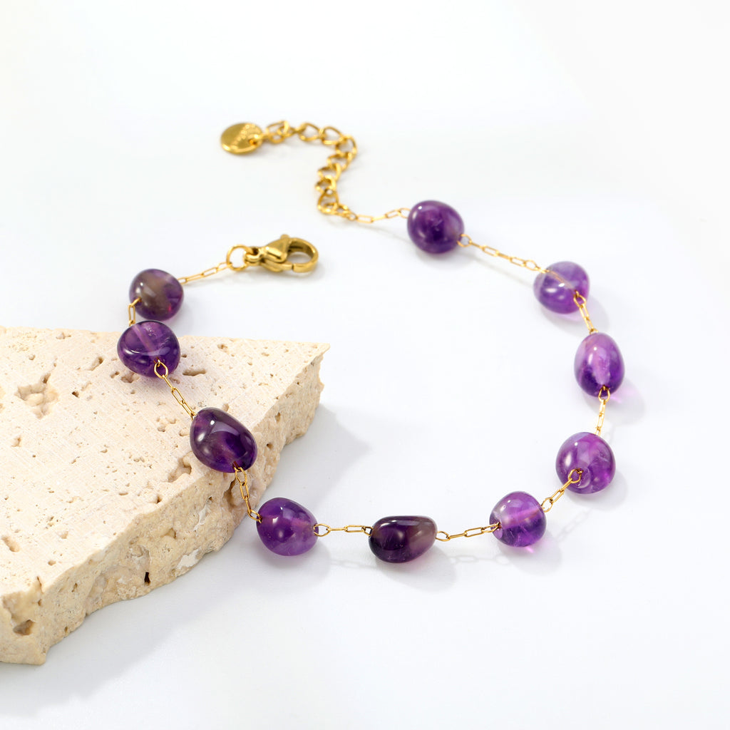 Amethyst Stone Bracelet | 18K Gold | Size 20+3cm