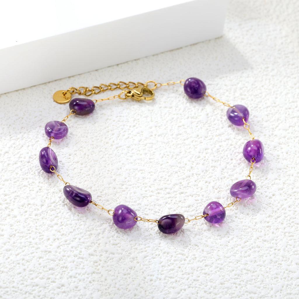 Amethyst Stone Bracelet | 18K Gold | Size 20+3cm
