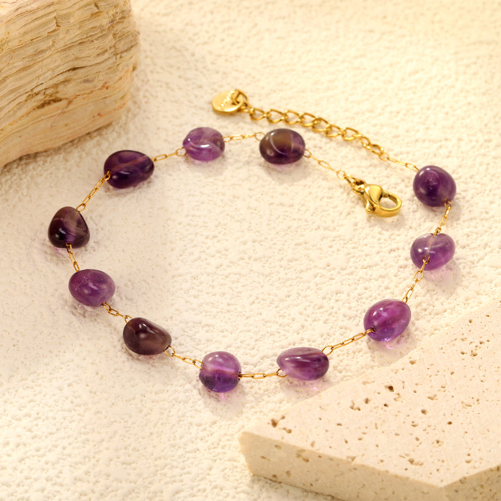 Amethyst Stone Bracelet | 18K Gold | Size 20+3cm