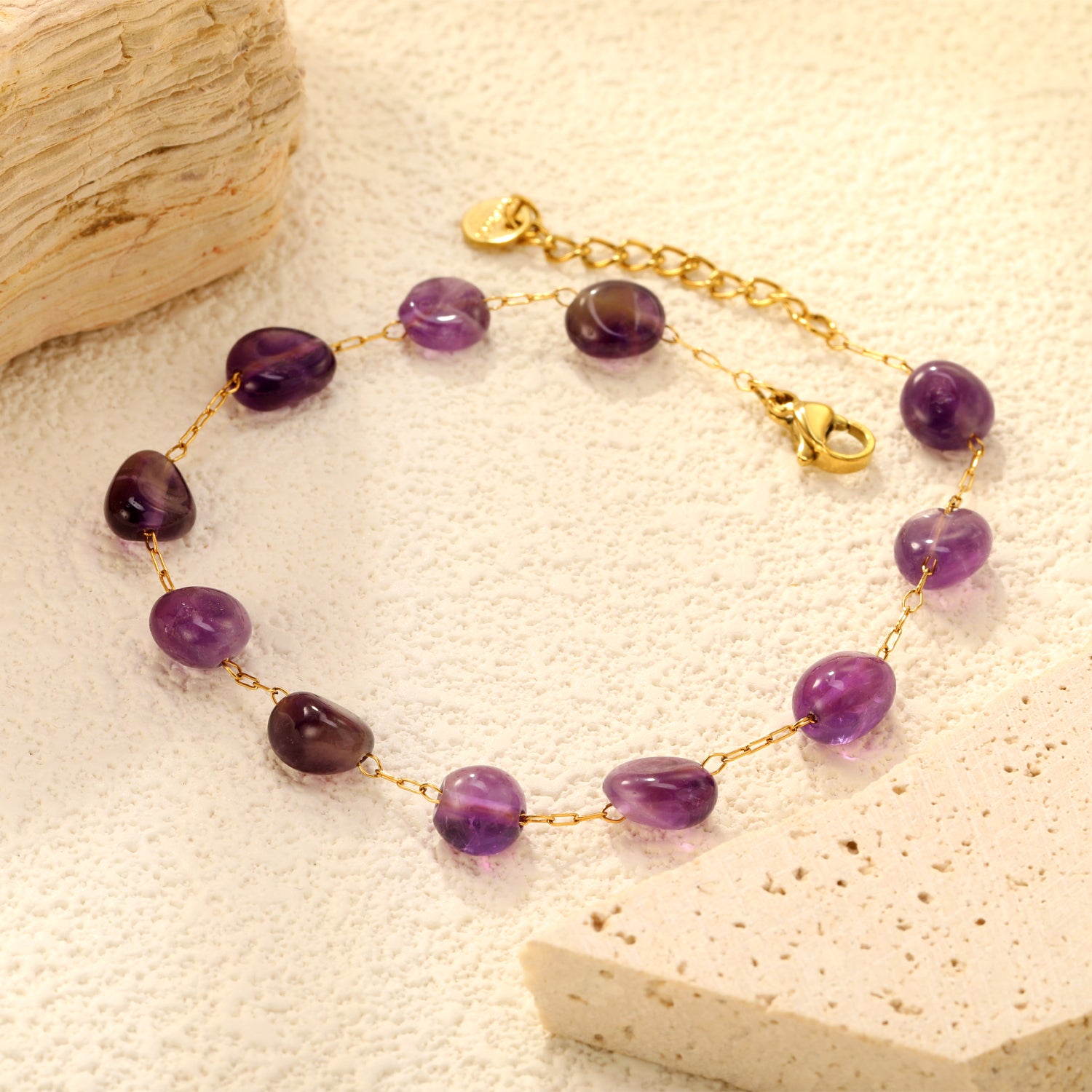 Amethyst Stone Bracelet | 18K Gold | Size 20+3cm