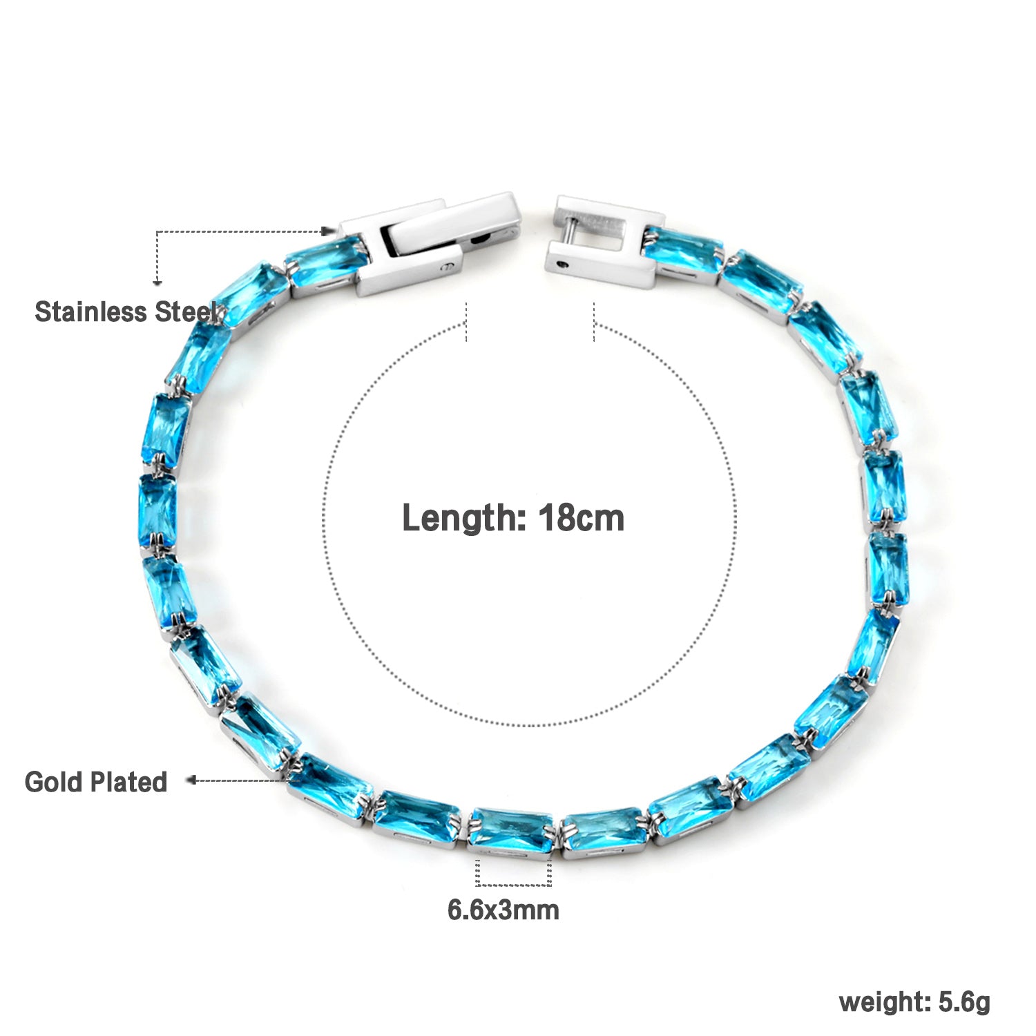 Rectangular Stone Bracelet | Stainless Steel | Size 18cm