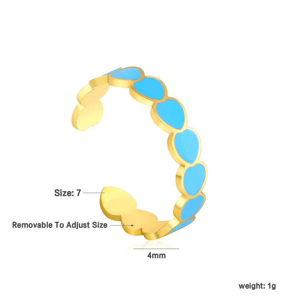 Blue Enamel Heart Design Ring | 18K Gold | Size Adjustable