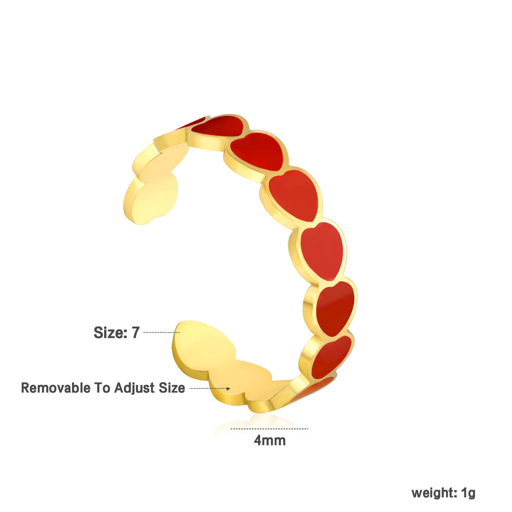 Red Enamel Heart Design Ring | 18K Gold | Size Adjustable
