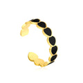 Black Enamel Heart Design Ring | 18K Gold | Size Adjustable