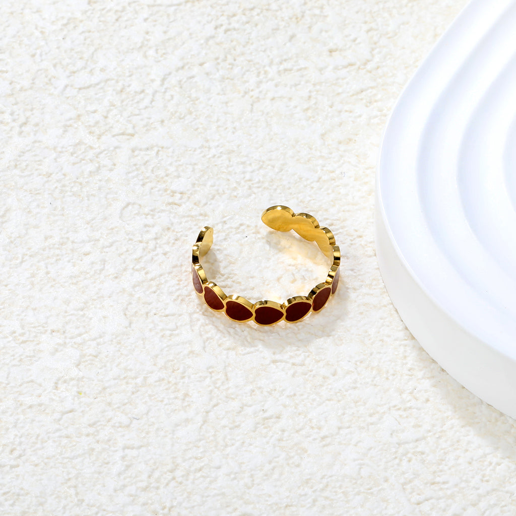 Red Enamel Heart Design Ring | 18K Gold | Size Adjustable