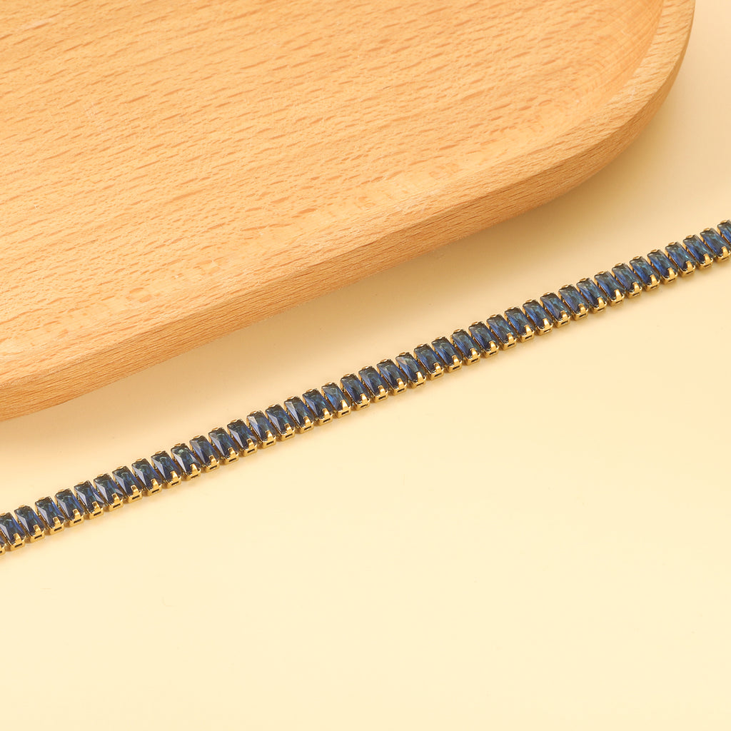 Rectangle Blue Stone Bracelet | 18K Gold | Size 18cm