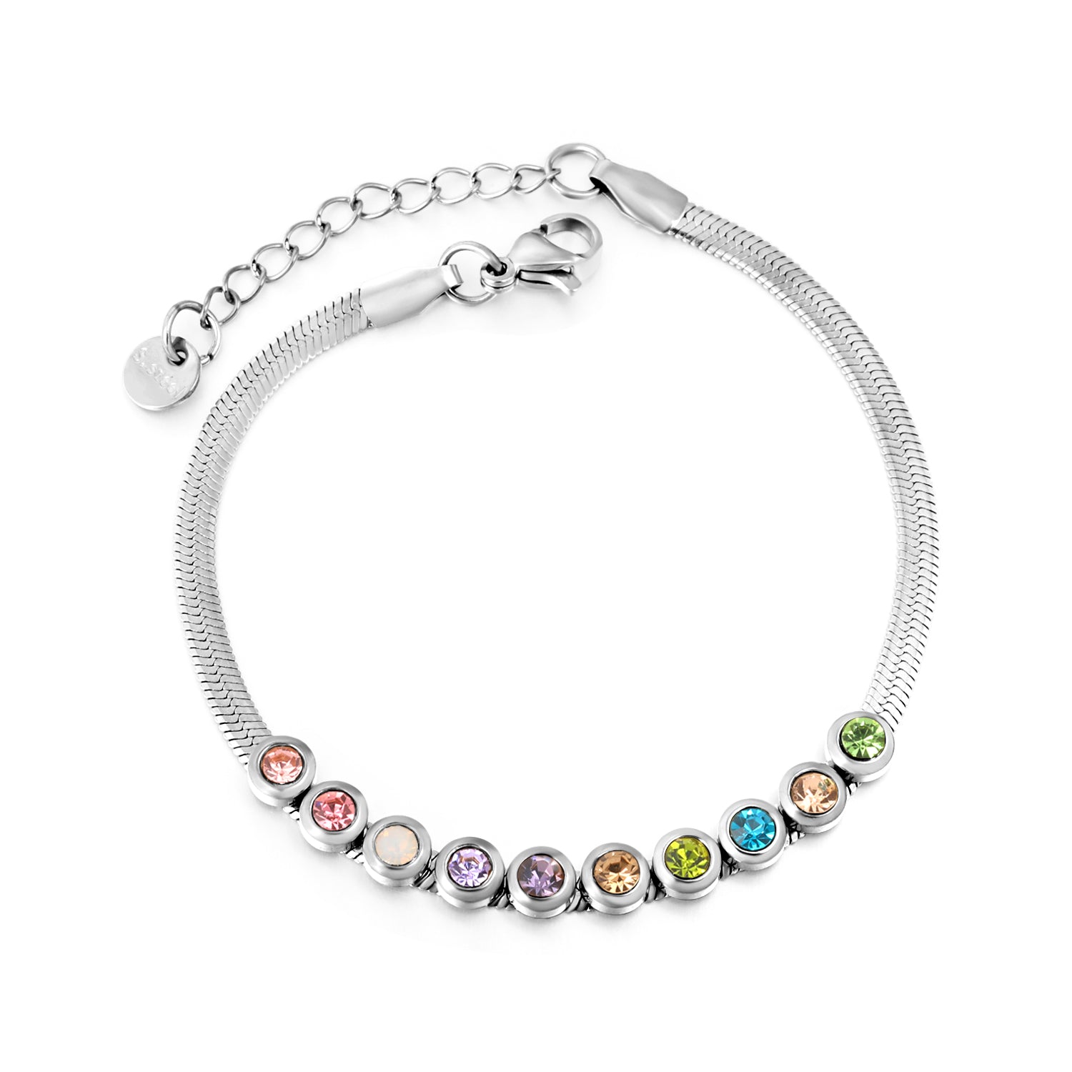 Multicoloured Crystal Bracelet | Stainless Steel | Size 17+3cm
