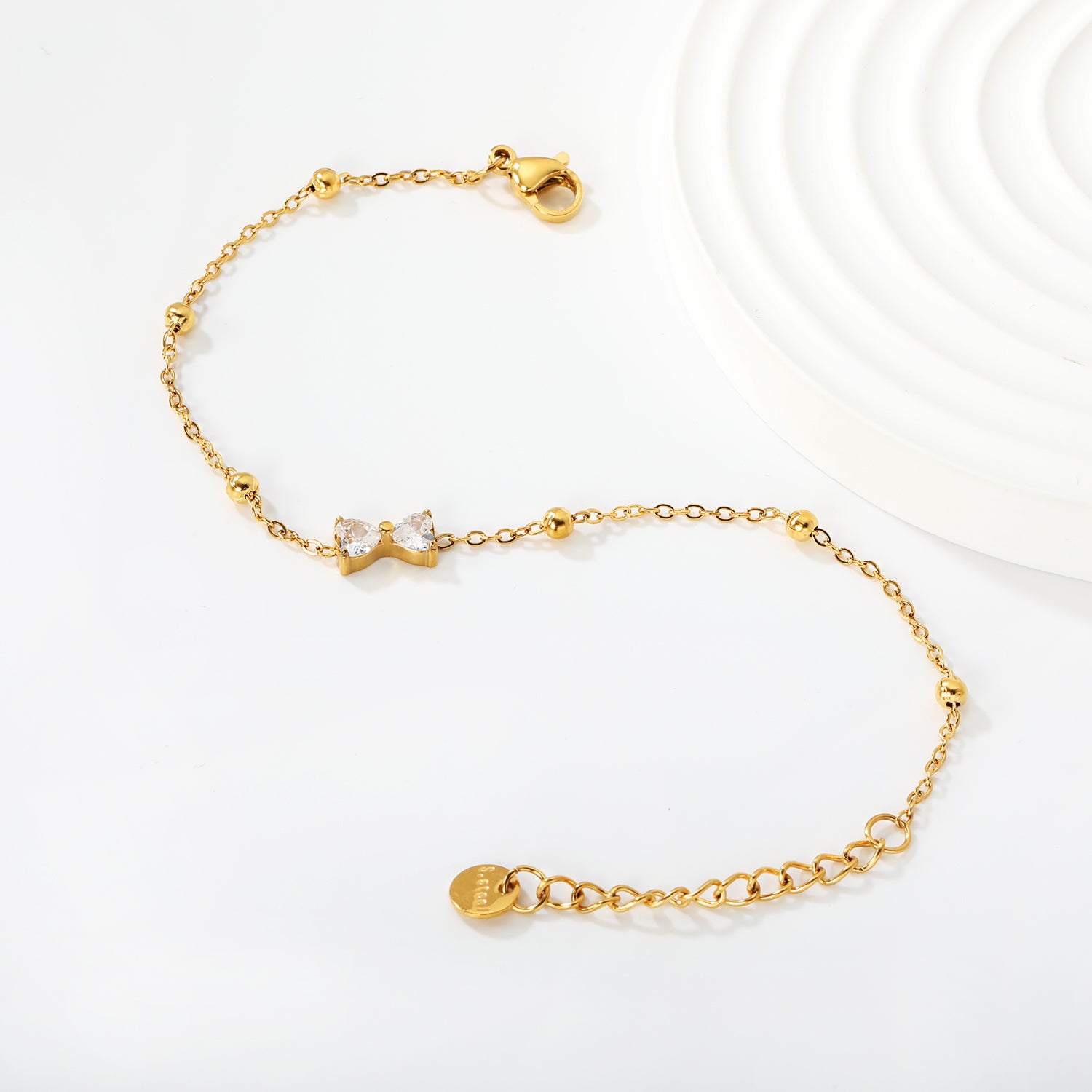 Stone Bowknot & Bead Clamp Bracelet | 18K Gold | Size 17+3cm