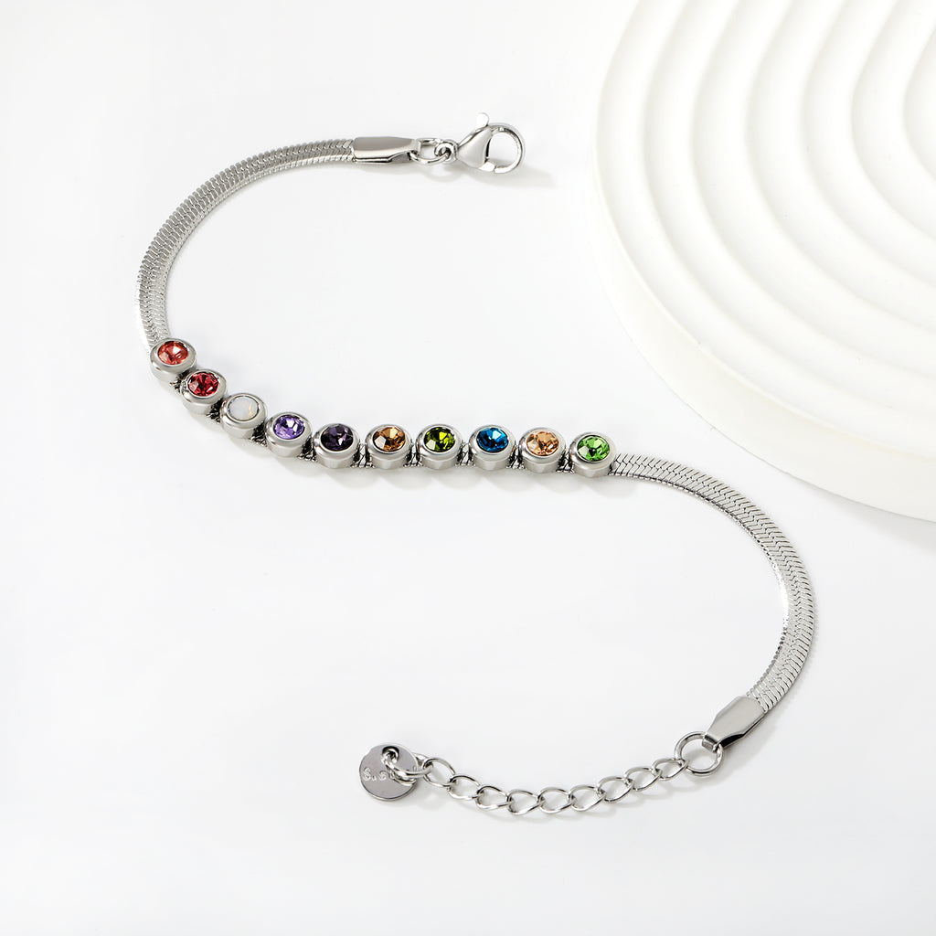 Multicoloured Crystal Bracelet | Stainless Steel | Size 17+3cm