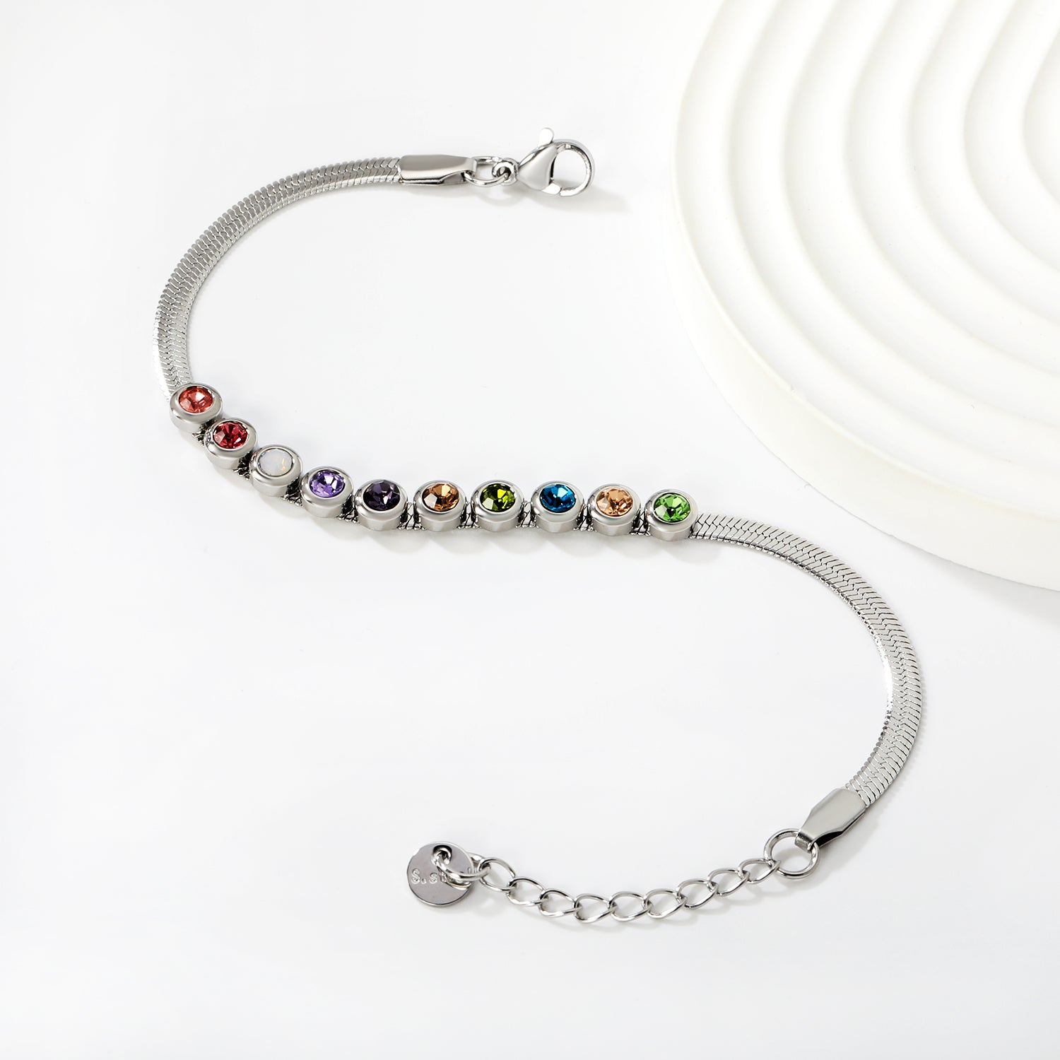 Multicoloured Crystal Bracelet | Stainless Steel | Size 17+3cm