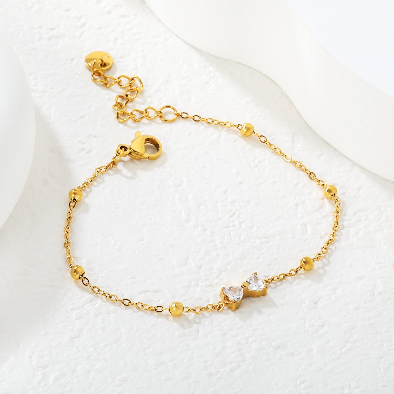 Stone Bowknot & Bead Clamp Bracelet | 18K Gold | Size 17+3cm