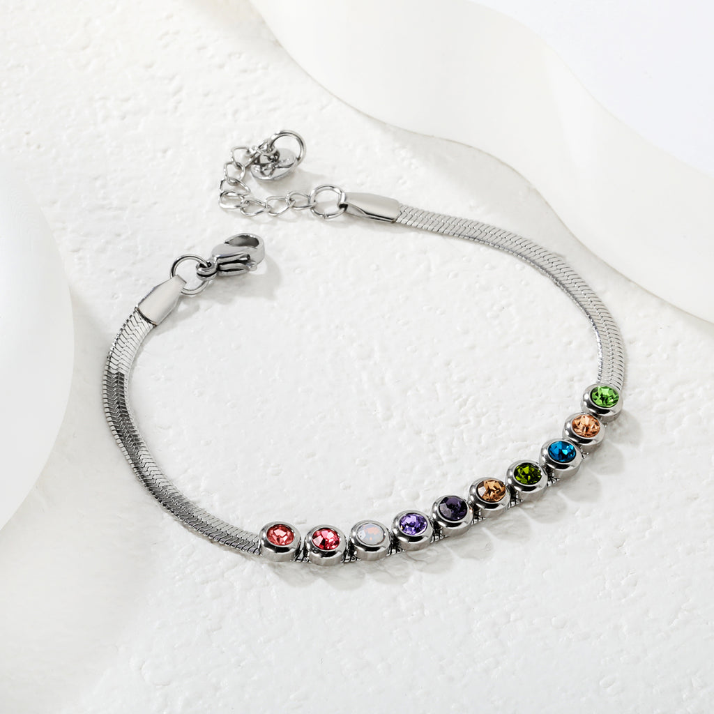 Multicoloured Crystal Bracelet | Stainless Steel | Size 17+3cm