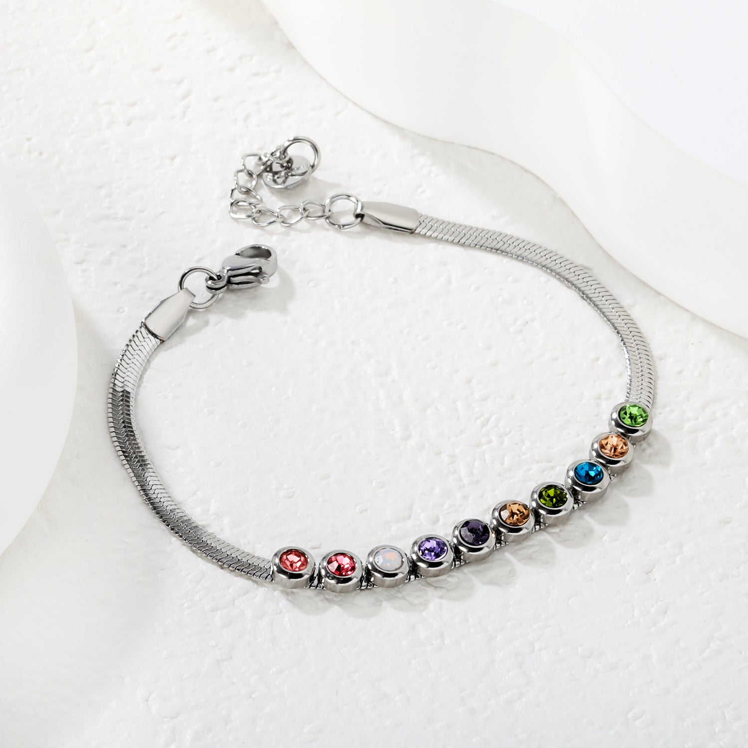 Multicoloured Crystal Bracelet | Stainless Steel | Size 17+3cm