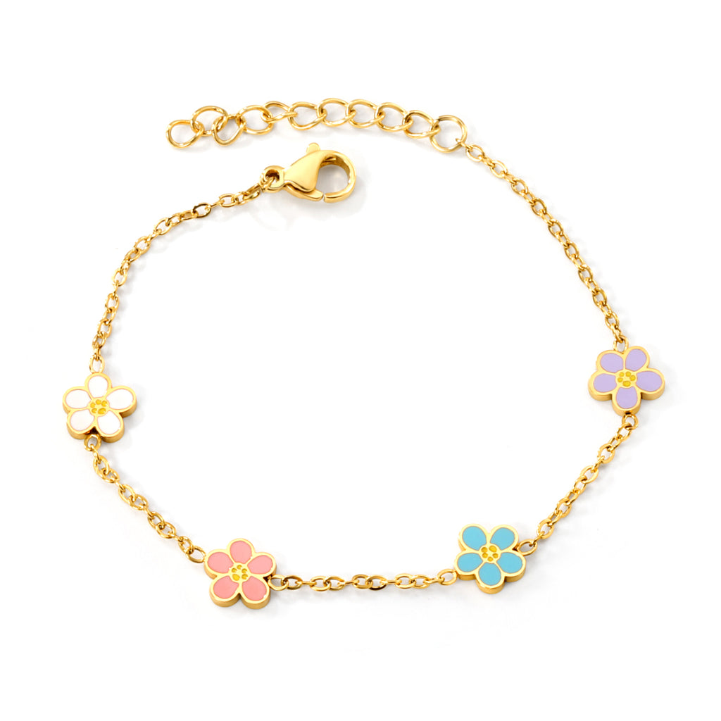 Mix Coloured Floral Bracelet | 18K Gold | Size 16+3cm